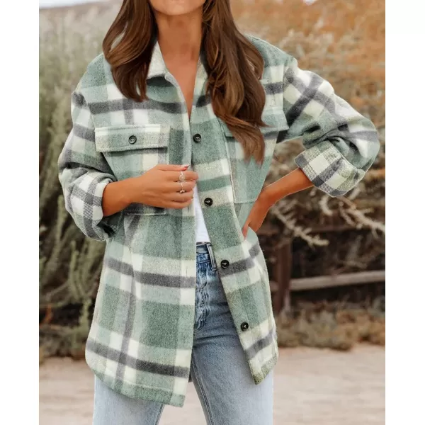 BTFBM Womens Long Sleeve Button Down Jackets Plaid Flannel Shirts Tops Casual Lapel V Neck Oversized Shackets Blouses TopPlaid Green