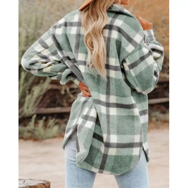 BTFBM Womens Long Sleeve Button Down Jackets Plaid Flannel Shirts Tops Casual Lapel V Neck Oversized Shackets Blouses TopPlaid Green
