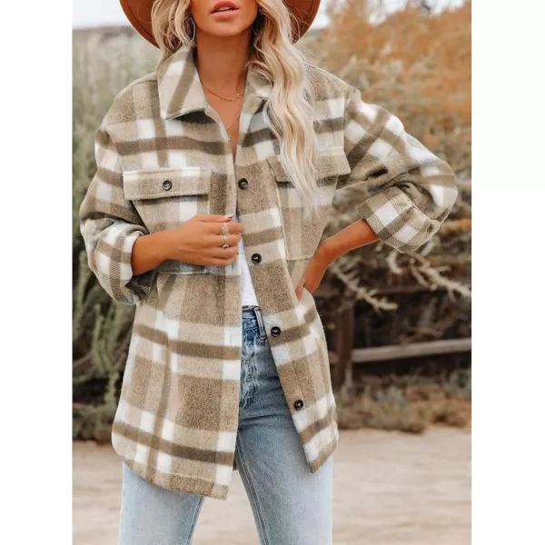 BTFBM Womens Long Sleeve Button Down Jackets Plaid Flannel Shirts Tops Casual Lapel V Neck Oversized Shackets Blouses TopPlaid Khaki