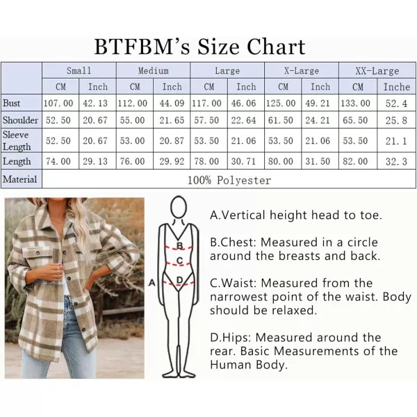 BTFBM Womens Long Sleeve Button Down Jackets Plaid Flannel Shirts Tops Casual Lapel V Neck Oversized Shackets Blouses TopPlaid Khaki