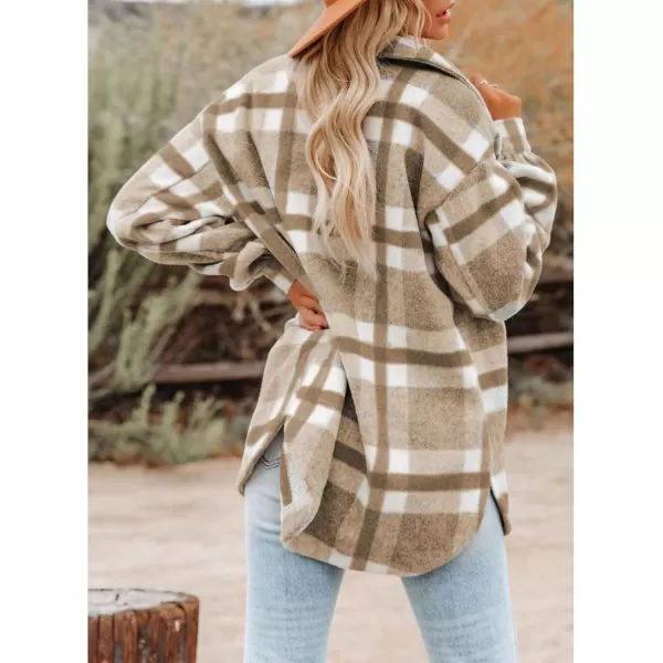 BTFBM Womens Long Sleeve Button Down Jackets Plaid Flannel Shirts Tops Casual Lapel V Neck Oversized Shackets Blouses TopPlaid Khaki