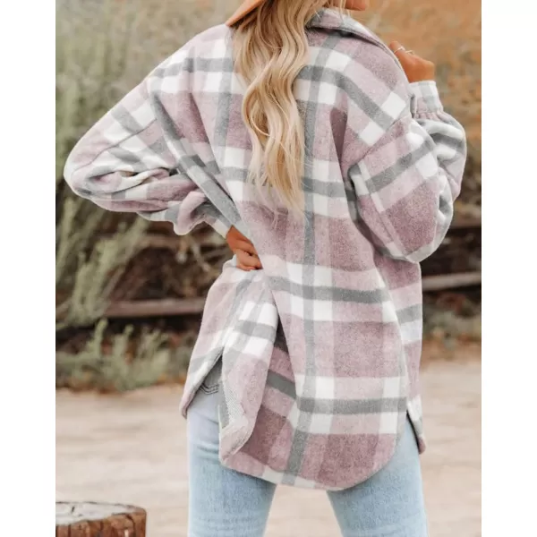 BTFBM Womens Long Sleeve Button Down Jackets Plaid Flannel Shirts Tops Casual Lapel V Neck Oversized Shackets Blouses TopPlaid Pink