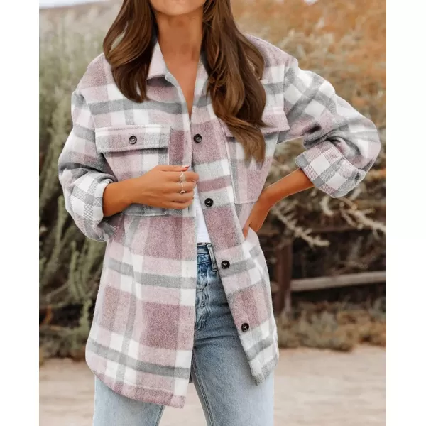 BTFBM Womens Long Sleeve Button Down Jackets Plaid Flannel Shirts Tops Casual Lapel V Neck Oversized Shackets Blouses TopPlaid Pink