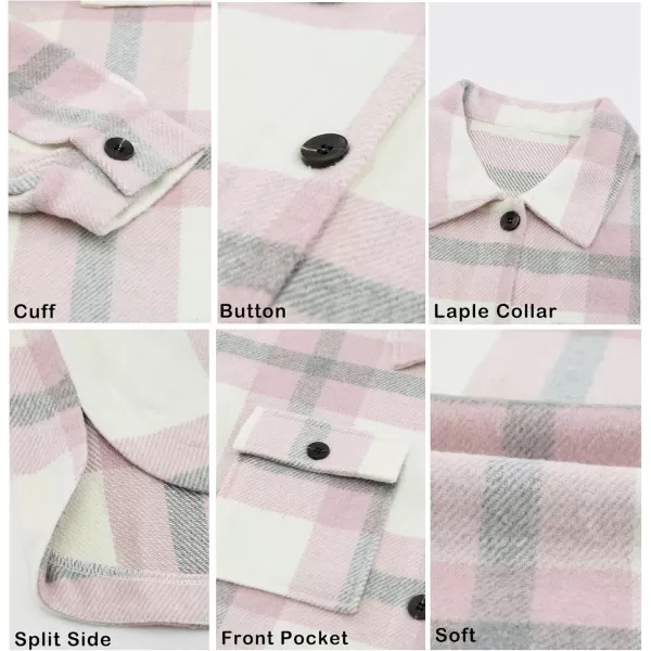 BTFBM Womens Long Sleeve Button Down Jackets Plaid Flannel Shirts Tops Casual Lapel V Neck Oversized Shackets Blouses TopPlaid Pink