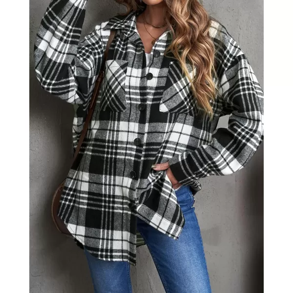 BTFBM Womens Long Sleeve Button Down Jackets Plaid Flannel Shirts Tops Casual Lapel V Neck Oversized Shackets Blouses TopPlaid Print Black