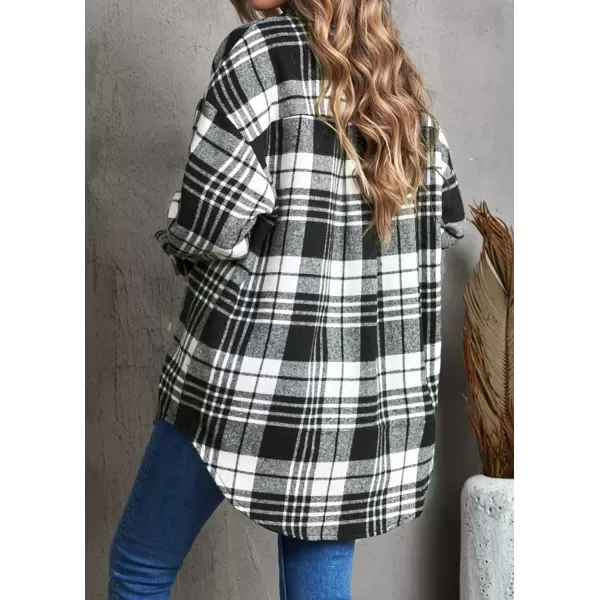 BTFBM Womens Long Sleeve Button Down Jackets Plaid Flannel Shirts Tops Casual Lapel V Neck Oversized Shackets Blouses TopPlaid Print Black