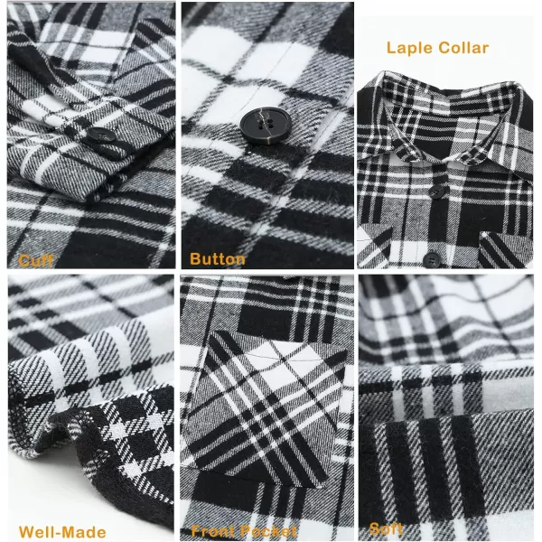 BTFBM Womens Long Sleeve Button Down Jackets Plaid Flannel Shirts Tops Casual Lapel V Neck Oversized Shackets Blouses TopPlaid Print Black