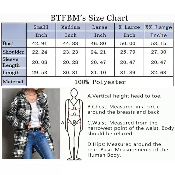BTFBM Womens Long Sleeve Button Down Jackets Plaid Flannel Shirts Tops Casual Lapel V Neck Oversized Shackets Blouses TopPlaid Print Black