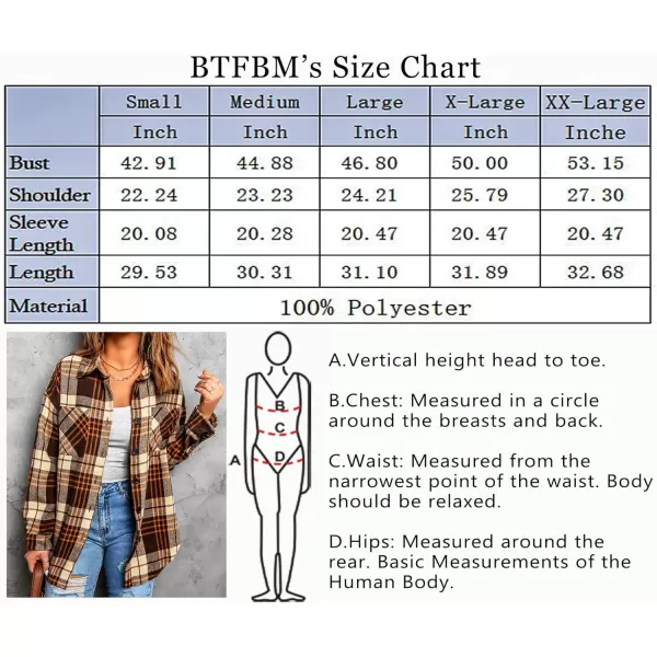 BTFBM Womens Long Sleeve Button Down Jackets Plaid Flannel Shirts Tops Casual Lapel V Neck Oversized Shackets Blouses TopPlaid Print Khaki