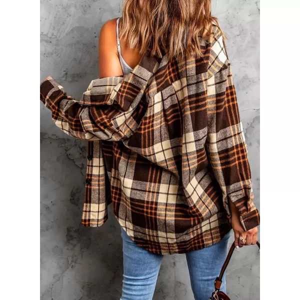 BTFBM Womens Long Sleeve Button Down Jackets Plaid Flannel Shirts Tops Casual Lapel V Neck Oversized Shackets Blouses TopPlaid Print Khaki