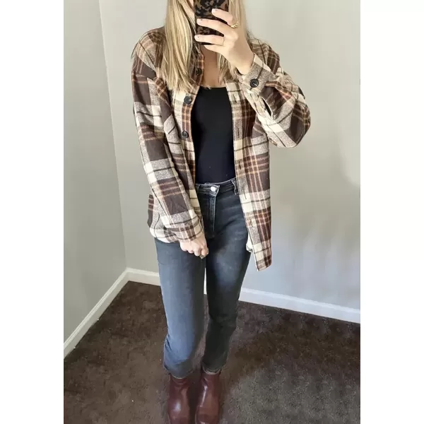 BTFBM Womens Long Sleeve Button Down Jackets Plaid Flannel Shirts Tops Casual Lapel V Neck Oversized Shackets Blouses TopPlaid Print Khaki