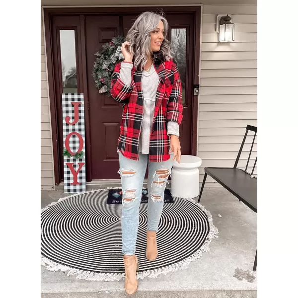 BTFBM Womens Long Sleeve Button Down Jackets Plaid Flannel Shirts Tops Casual Lapel V Neck Oversized Shackets Blouses TopPlaid Print Red