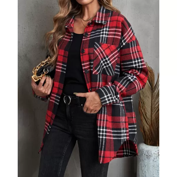 BTFBM Womens Long Sleeve Button Down Jackets Plaid Flannel Shirts Tops Casual Lapel V Neck Oversized Shackets Blouses TopPlaid Print Red