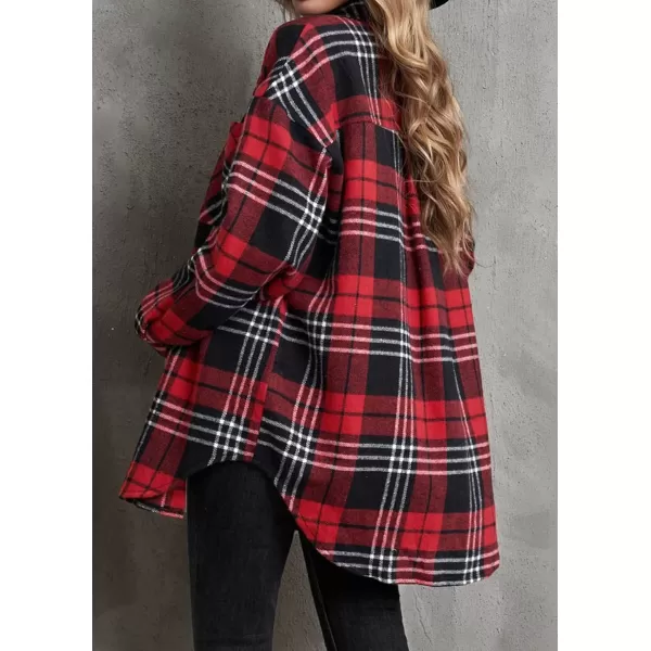 BTFBM Womens Long Sleeve Button Down Jackets Plaid Flannel Shirts Tops Casual Lapel V Neck Oversized Shackets Blouses TopPlaid Print Red