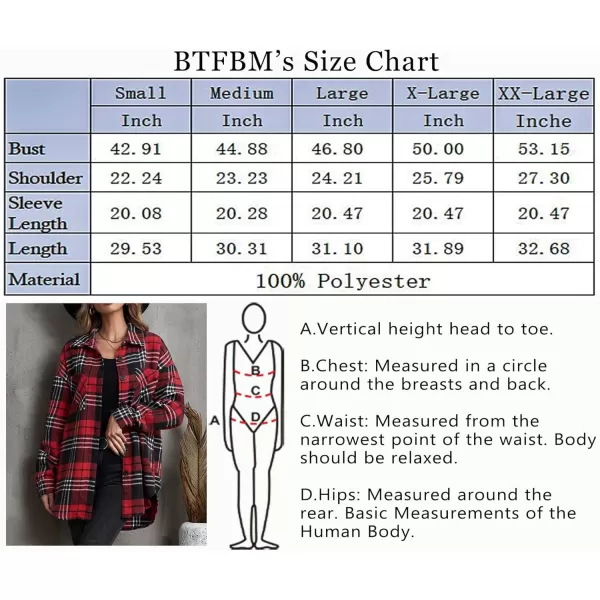 BTFBM Womens Long Sleeve Button Down Jackets Plaid Flannel Shirts Tops Casual Lapel V Neck Oversized Shackets Blouses TopPlaid Print Red