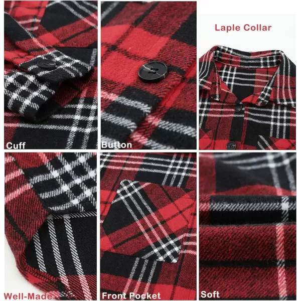 BTFBM Womens Long Sleeve Button Down Jackets Plaid Flannel Shirts Tops Casual Lapel V Neck Oversized Shackets Blouses TopPlaid Print Red