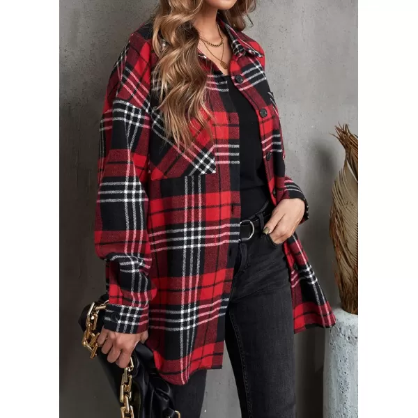 BTFBM Womens Long Sleeve Button Down Jackets Plaid Flannel Shirts Tops Casual Lapel V Neck Oversized Shackets Blouses TopPlaid Print Red