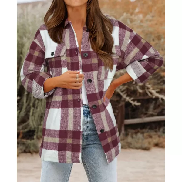 BTFBM Womens Long Sleeve Button Down Jackets Plaid Flannel Shirts Tops Casual Lapel V Neck Oversized Shackets Blouses TopPlaid Red