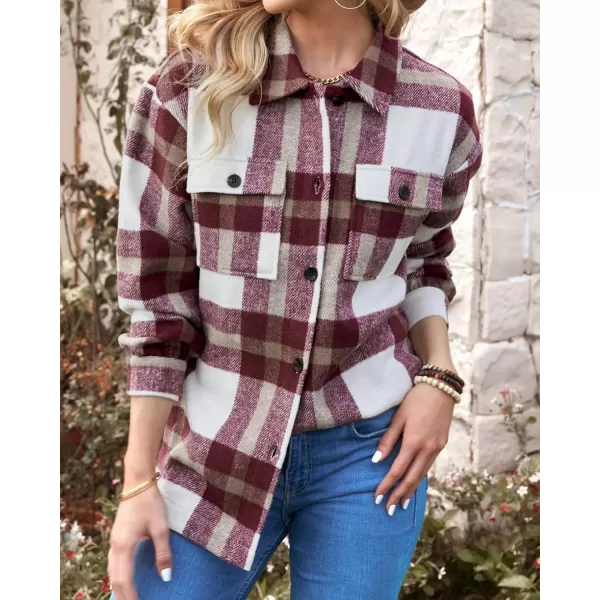BTFBM Womens Long Sleeve Button Down Jackets Plaid Flannel Shirts Tops Casual Lapel V Neck Oversized Shackets Blouses TopPlaid Red