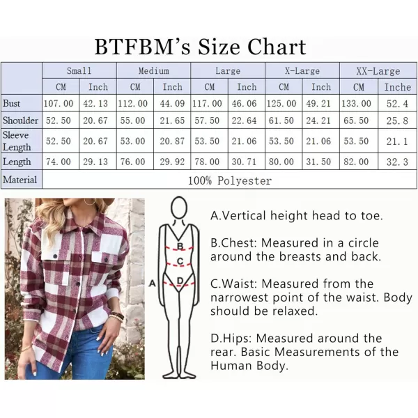 BTFBM Womens Long Sleeve Button Down Jackets Plaid Flannel Shirts Tops Casual Lapel V Neck Oversized Shackets Blouses TopPlaid Red