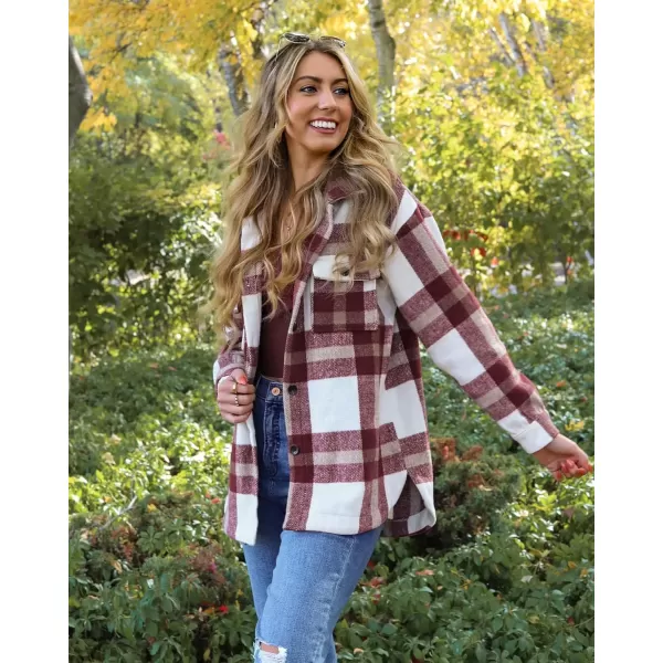 BTFBM Womens Long Sleeve Button Down Jackets Plaid Flannel Shirts Tops Casual Lapel V Neck Oversized Shackets Blouses TopPlaid Red