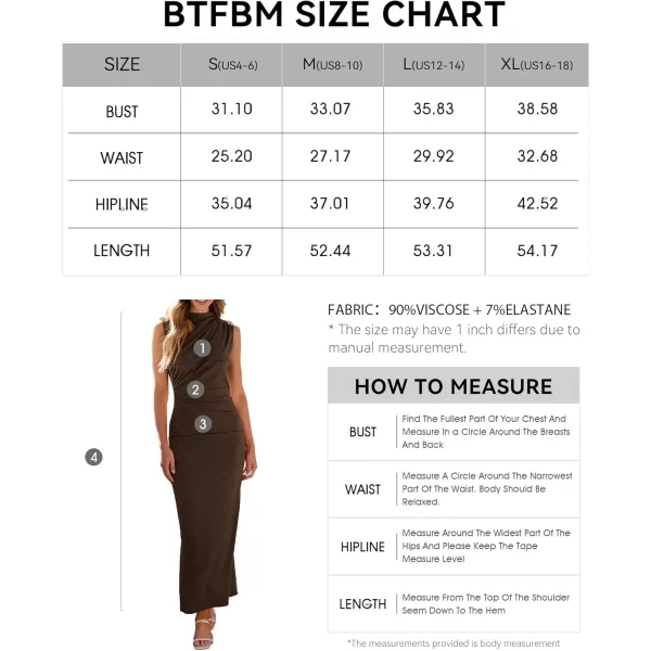 BTFBM Womens Ruched Bodycon Dress Summer Casual Sleeveless Back Slit Elegant Club Evening Party Cocktail Maxi DressesSolid Coffee