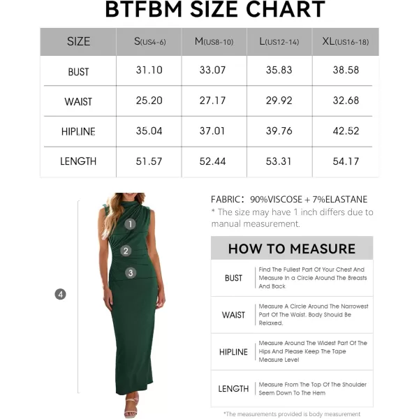 BTFBM Womens Ruched Bodycon Dress Summer Casual Sleeveless Back Slit Elegant Club Evening Party Cocktail Maxi DressesSolid Dark Green