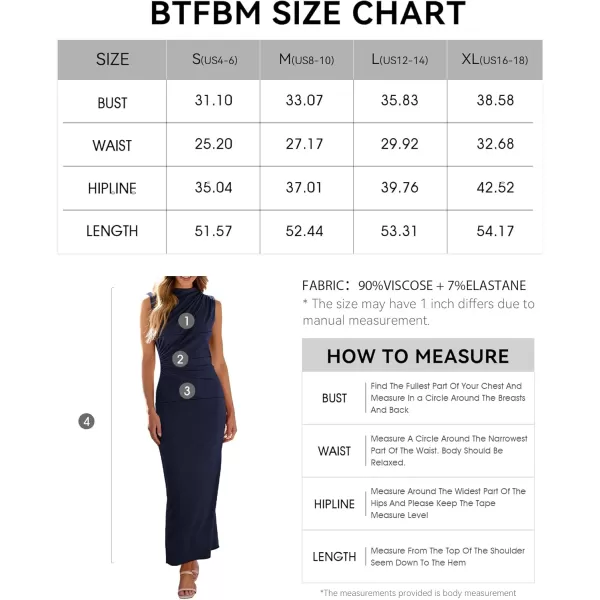 BTFBM Womens Ruched Bodycon Dress Summer Casual Sleeveless Back Slit Elegant Club Evening Party Cocktail Maxi DressesSolid Navy