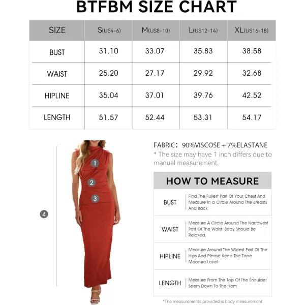 BTFBM Womens Ruched Bodycon Dress Summer Casual Sleeveless Back Slit Elegant Club Evening Party Cocktail Maxi DressesSolid Orange Red