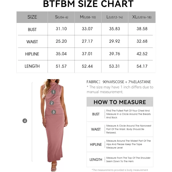 BTFBM Womens Ruched Bodycon Dress Summer Casual Sleeveless Back Slit Elegant Club Evening Party Cocktail Maxi DressesSolid Pink