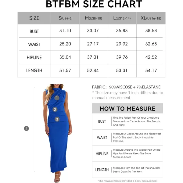 BTFBM Womens Ruched Bodycon Dress Summer Casual Sleeveless Back Slit Elegant Club Evening Party Cocktail Maxi DressesSolid Royal Blue