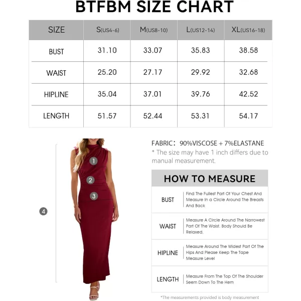 BTFBM Womens Ruched Bodycon Dress Summer Casual Sleeveless Back Slit Elegant Club Evening Party Cocktail Maxi DressesSolid Wine Red