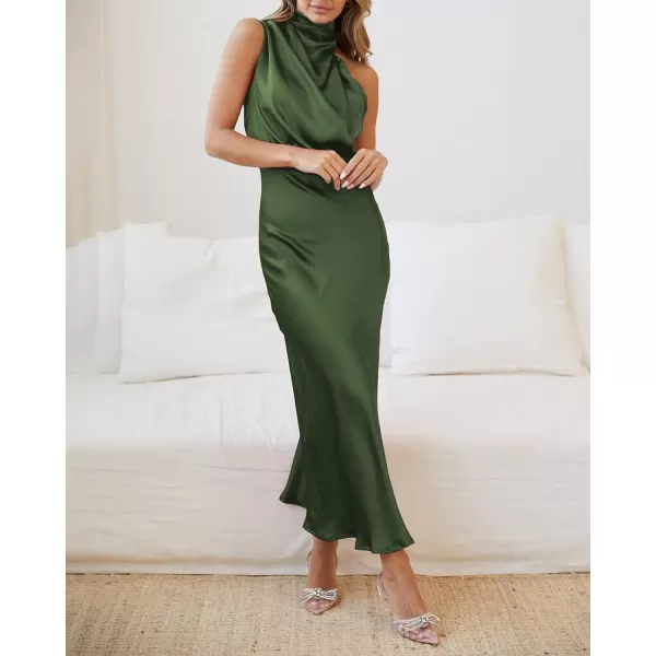 BTFBM Womens Sleeveless Cocktail Dresses Mock Neck Keyhole Elastic High Waist Wedding Guest Evening Party Maxi DressSolid Army Green