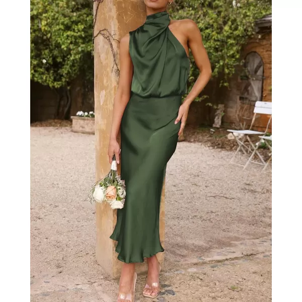 BTFBM Womens Sleeveless Cocktail Dresses Mock Neck Keyhole Elastic High Waist Wedding Guest Evening Party Maxi DressSolid Army Green