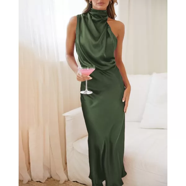 BTFBM Womens Sleeveless Cocktail Dresses Mock Neck Keyhole Elastic High Waist Wedding Guest Evening Party Maxi DressSolid Army Green