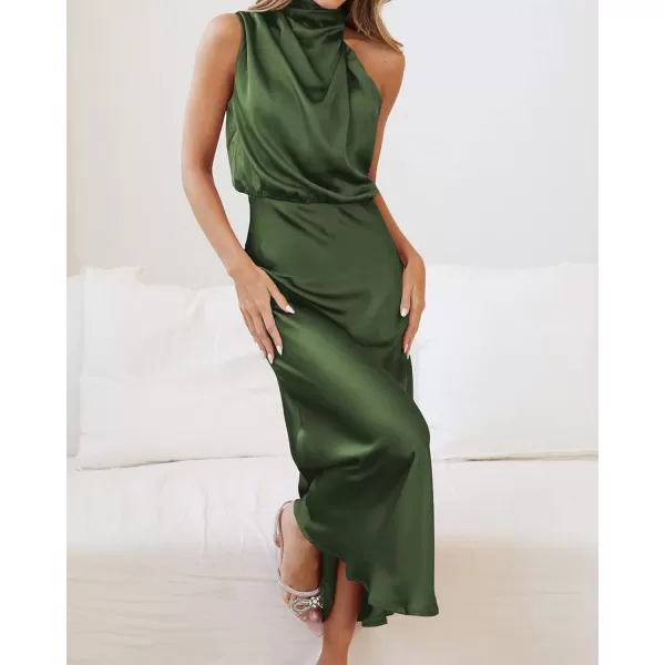 BTFBM Womens Sleeveless Cocktail Dresses Mock Neck Keyhole Elastic High Waist Wedding Guest Evening Party Maxi DressSolid Army Green