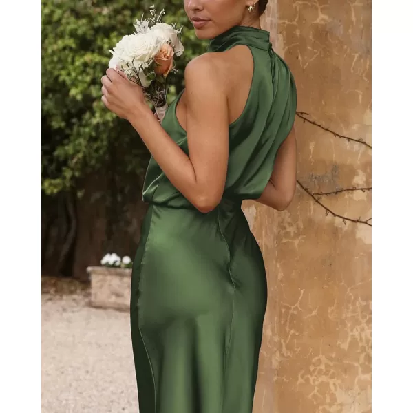 BTFBM Womens Sleeveless Cocktail Dresses Mock Neck Keyhole Elastic High Waist Wedding Guest Evening Party Maxi DressSolid Army Green
