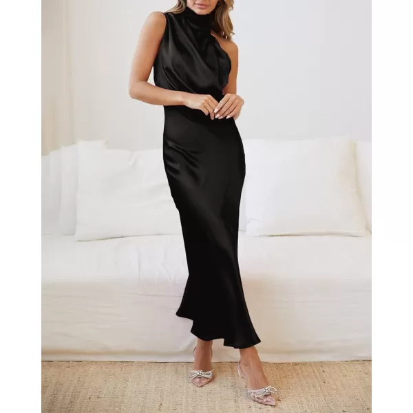 BTFBM Womens Sleeveless Cocktail Dresses Mock Neck Keyhole Elastic High Waist Wedding Guest Evening Party Maxi DressSolid Black