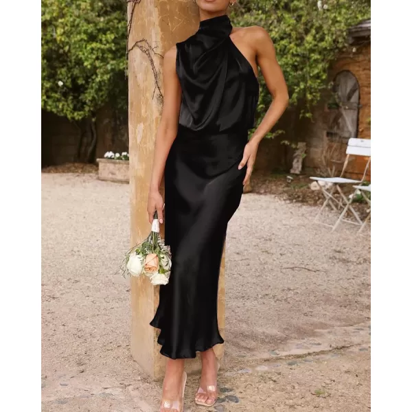 BTFBM Womens Sleeveless Cocktail Dresses Mock Neck Keyhole Elastic High Waist Wedding Guest Evening Party Maxi DressSolid Black