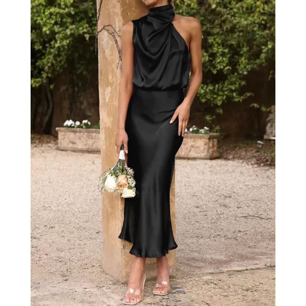 BTFBM Womens Sleeveless Cocktail Dresses Mock Neck Keyhole Elastic High Waist Wedding Guest Evening Party Maxi DressSolid Black