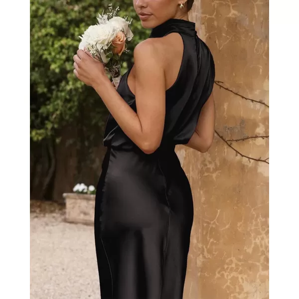 BTFBM Womens Sleeveless Cocktail Dresses Mock Neck Keyhole Elastic High Waist Wedding Guest Evening Party Maxi DressSolid Black
