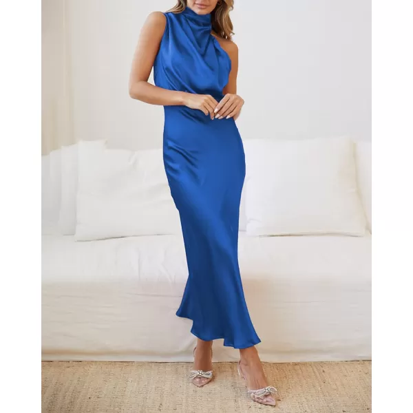 BTFBM Womens Sleeveless Cocktail Dresses Mock Neck Keyhole Elastic High Waist Wedding Guest Evening Party Maxi DressSolid Brilliant Blue