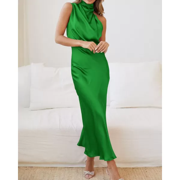 BTFBM Womens Sleeveless Cocktail Dresses Mock Neck Keyhole Elastic High Waist Wedding Guest Evening Party Maxi DressSolid Brilliant Green
