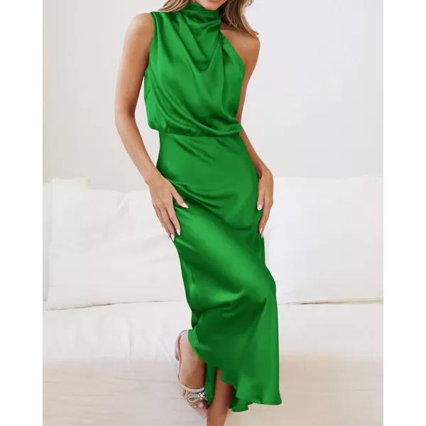 BTFBM Womens Sleeveless Cocktail Dresses Mock Neck Keyhole Elastic High Waist Wedding Guest Evening Party Maxi DressSolid Brilliant Green