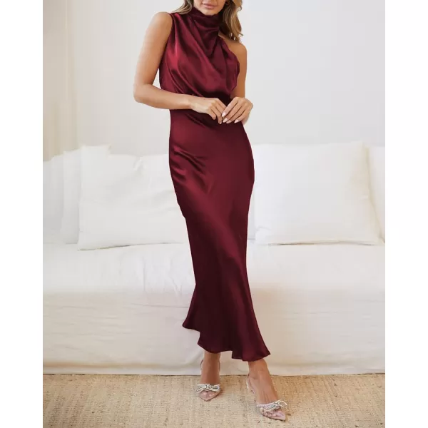 BTFBM Womens Sleeveless Cocktail Dresses Mock Neck Keyhole Elastic High Waist Wedding Guest Evening Party Maxi DressSolid Deep Red