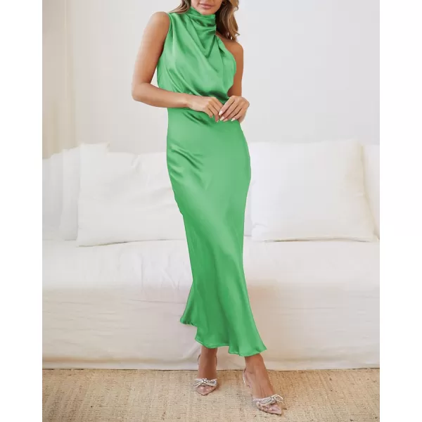 BTFBM Womens Sleeveless Cocktail Dresses Mock Neck Keyhole Elastic High Waist Wedding Guest Evening Party Maxi DressSolid Grass Green