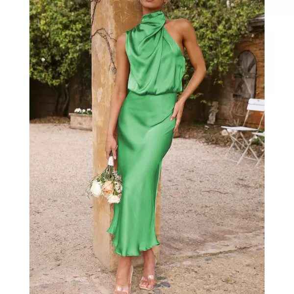 BTFBM Womens Sleeveless Cocktail Dresses Mock Neck Keyhole Elastic High Waist Wedding Guest Evening Party Maxi DressSolid Grass Green