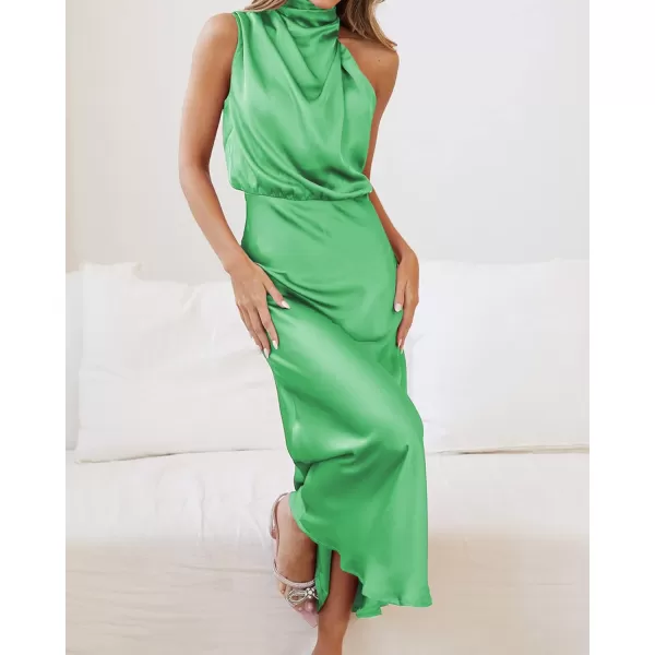 BTFBM Womens Sleeveless Cocktail Dresses Mock Neck Keyhole Elastic High Waist Wedding Guest Evening Party Maxi DressSolid Grass Green