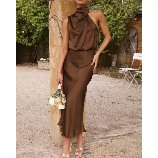 BTFBM Womens Sleeveless Cocktail Dresses Mock Neck Keyhole Elastic High Waist Wedding Guest Evening Party Maxi DressSolid Khaki