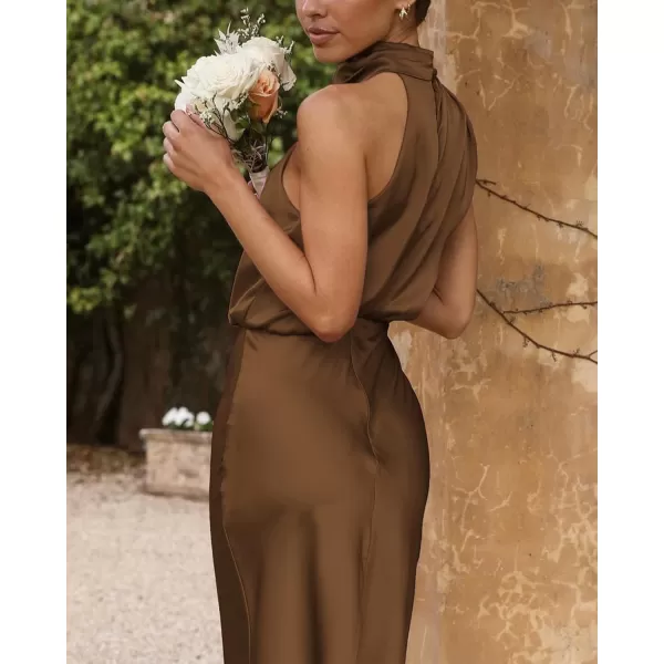 BTFBM Womens Sleeveless Cocktail Dresses Mock Neck Keyhole Elastic High Waist Wedding Guest Evening Party Maxi DressSolid Khaki